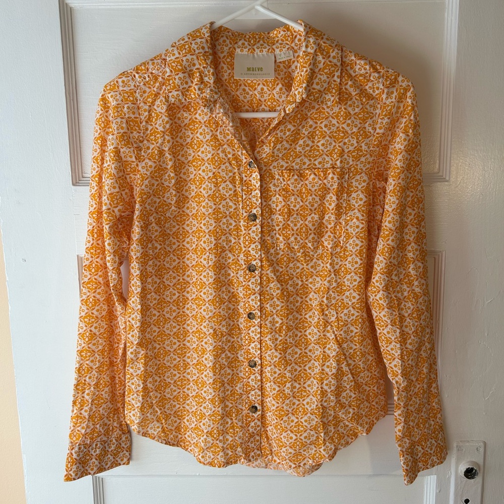 Maeve Orange and White Geometric Shirt